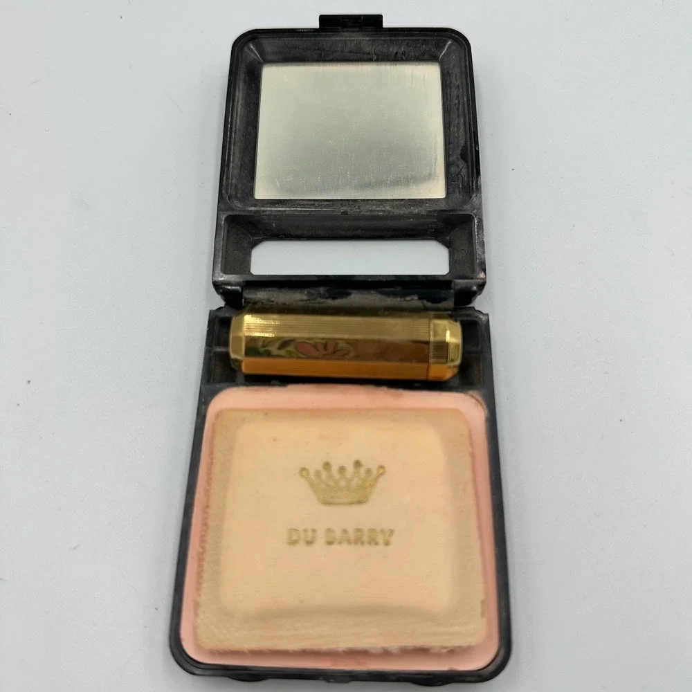 Vintage DuBarry Flatter Plus Compact w Lipstick Art Deco Vanity Makeup‎ Set
